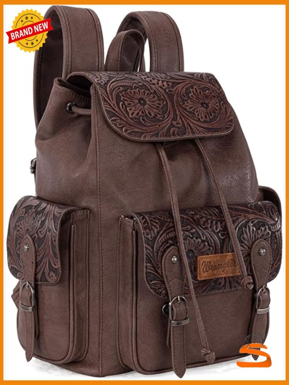 Western Floral Tooled Backpack Purse with Drawstring Closure